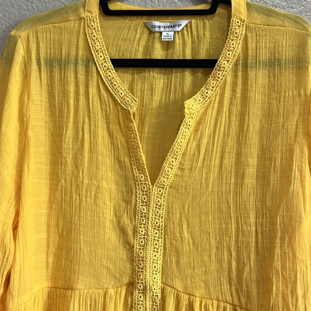 Counterparts Women's Yellow Relaxed Mandarin Collar Blouse Long Sleeve Sz XL - Picture 5 of 8